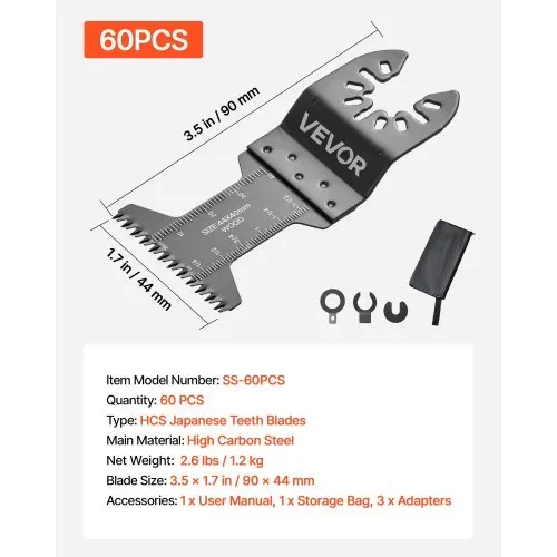 VEVOR 60 Stk. Multitool Sägeblätter, Oszillierende Sägeblätter mit Japanischen Zähnen, Oszillierwerkzeug Zubehör für Holz Kunststoff & PVC, Multitool Zubehör für Bosch Fein Dewalt Milwaukee Craftsman – Bild 6