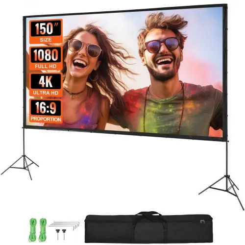 VEVOR Projektion Beamer Leinwand mit Ständer 381 cm HD 4K Outdoor Indoor Projektor Screen Schnelles Klappbare Tragbare Filmleinwand 16: 9 für Heimkino, Camping und Freizeitveranstaltungen Schwarz VEVOR Projektion Beamer Leinwand mit Ständer 381 cm HD 4K Outdoor Indoor Projektor Screen Schnelles Klappbare Tragbare Filmleinwand 16: 9 für Heimkino, Camping und Freizeitveranstaltungen Schwarz