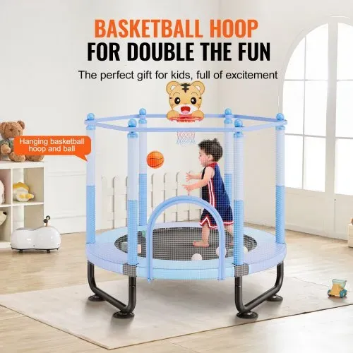 VEVOR Kindertrampolin Outdoor-Trampolin mini Freizeittrampolin 1545 mm für Kleinkinder mit Sicherheitsnetz & Basketballkorb, Geburtstagsgeschenk Weihnachtsspielzeug für Kinder ab 3 Jahren Blau – Bild 3