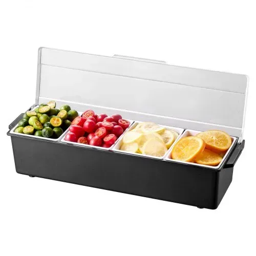 VEVOR gekühlter Gewürzbehälter Zutatenbehälter mit 4 Fächern (800 ml x 4) Präsentationsständer mit Deckel Pizzastation Pizza Belagstation Obstschachtel Servieren von Tacos Salat Obst – Bild 10