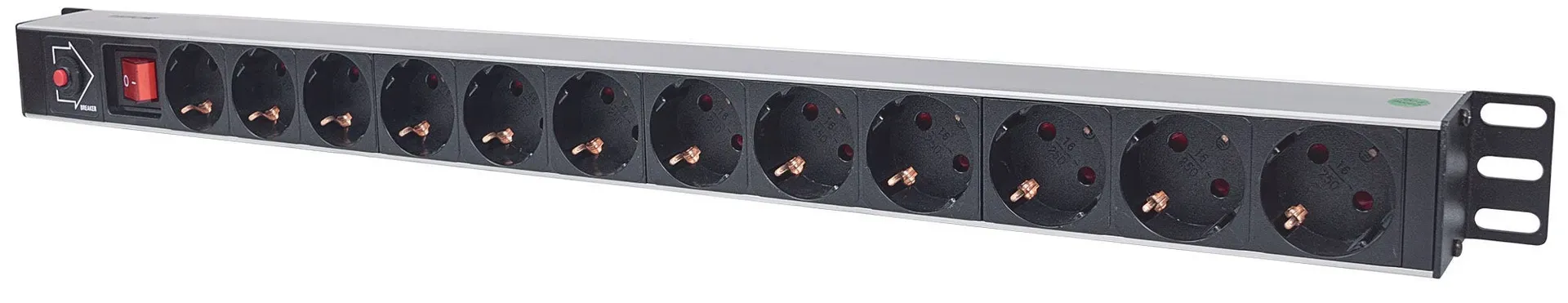 Intellinet 12-fach Steckdosenleiste, Schutzkontakt, vertikale Rackmontage, Überlastschalter, Netzschalter, 1,6 m Stromkabel Intellinet 12-fach Steckdosenleiste, Schutzkontakt, vertikale Rackmontage, Überlastschalter, Netzschalter, 1,6 m Stromkabel