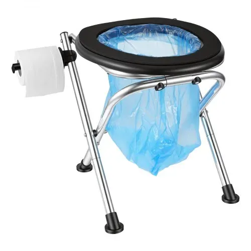 VEVOR Tragbare Campingtoilette 160 kg Belastbar, Faltbare Reisetoilette aus Edelstahl mit Weichem Sitz & Tücherhalter, Geeignet für Lkw-Fahrer Wohnmobilreisen Camping Autoreise Outdoor-Aktivitäten – Bild 9