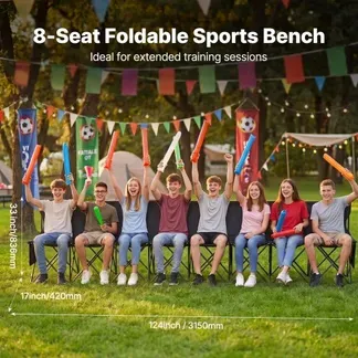 VEVOR Tragbare Klappbank, 8-Sitzer faltbare Seitenbank, Outdoor-Campingbankstuhl mit Tragetasche und Rückenlehne, Mannschaftssport-Seitenbank für Fußballangeln, kein Zusammenbau nötig, sofortige Sitzgelegenheit, schwarz VEVOR Tragbare Klappbank, 8-Sitzer faltbare Seitenbank, Outdoor-Campingbankstuhl mit Tragetasche und Rückenlehne, Mannschaftssport-Seitenbank für Fußballangeln, kein Zusammenbau nötig, sofortige Sitzgelegenheit, schwarz