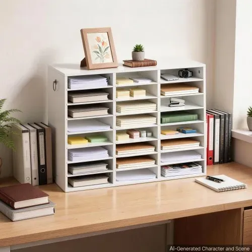 VEVOR Dokumentenablage Holz Schreibtisch Organizer mit 24 Fächern Weiß, Ablagefach für Standard-A4-Dokumente Akten & Papiere, mit Verstellbaren Einlegböden für Büro, Zuhause & Klassenzimmer, MDF – Bild 7