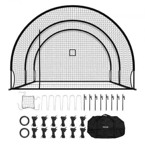 VEVOR Baseball Schlagkäfig (Halbkreisförmig) Netz 606x366x250 cm, Trainingsnetz mit 30-lagigem & Geknotetem HDPE-Gewebe & Öffnung für Wurfmaschinen, inkl. Softball Trainingskäfignetz – Bild 8