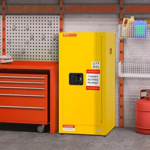VEVOR Sicherheitslagerschrank 16 Gallonen, 460 x 460 x 900 mm Sicherheitsschrank mit zwei verstellbaren Trennwänden für Brennbare Stoffe Abschließbares Design, mit 2 Schlössern & 1 Erdungskabel Gelb – Bild 7