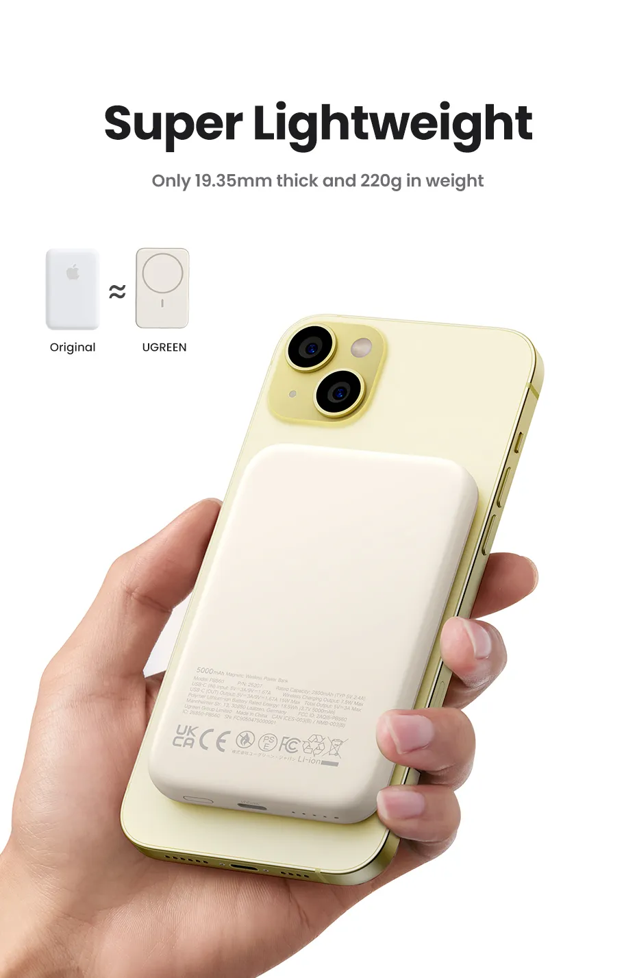 Ugreen 25208 Powerbank 10000 mAh Kabelloses Aufladen Beige – Bild 7