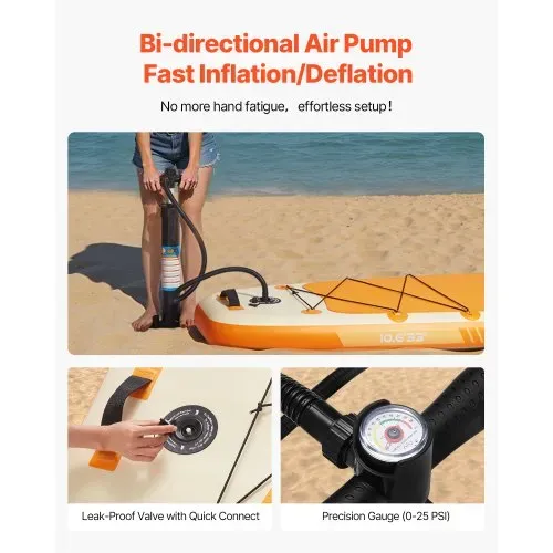 VEVOR aufblasbares Stand Up Paddle Board (323 x 83,8 x 15,2 cm) Paddleboard, Komplettset inkl. Pumpe Paddel Finne Rucksack, Knöchelleine Gurt, rutschfestes Deck für Jugendliche und Erwachsene – Bild 4