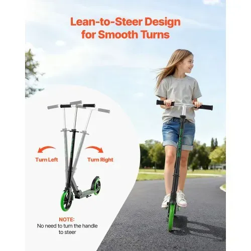 VEVOR Scooter (2 Räder) für Kinder ab 8 Jahren, Cityroller Kinderroller Straßenroller mit höhenverstellbarem Lenker & rutschfestem Deck, faltbarer Tretroller bis zu 100 kg, Schwarz + Grün – Bild 3
