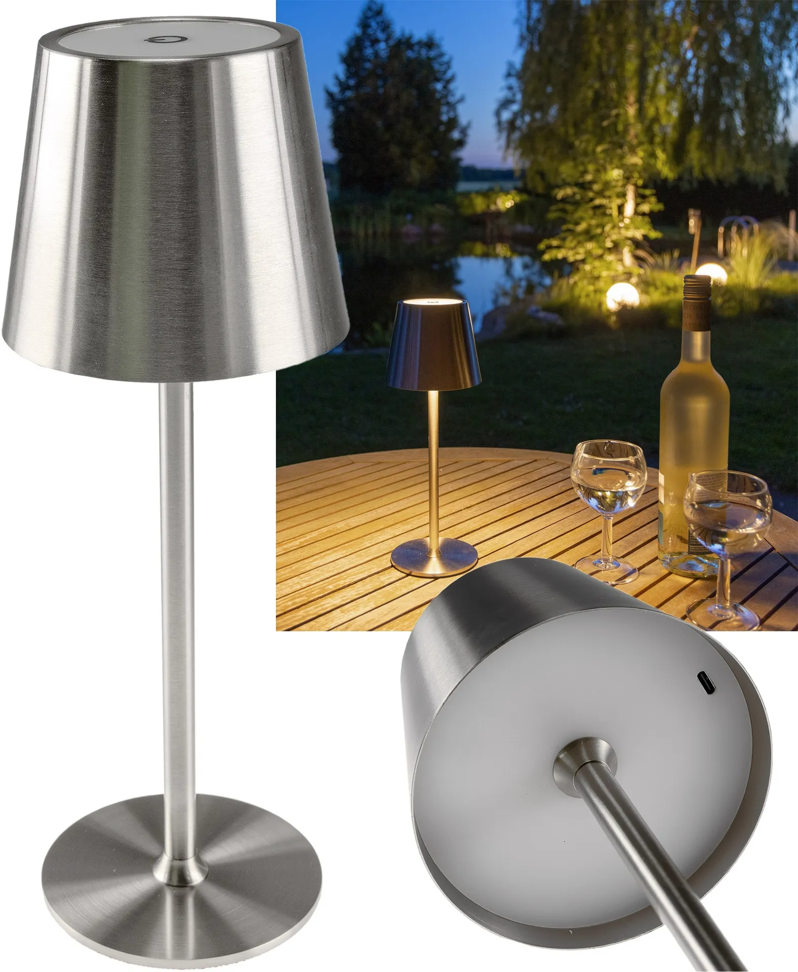 LED Akku-Tischleuchte „Foco Tenda“ 2900K, IP44, Touchschalter, 30cm LED Akku-Tischleuchte „Foco Tenda“ 2900K, IP44, Touchschalter, 30cm