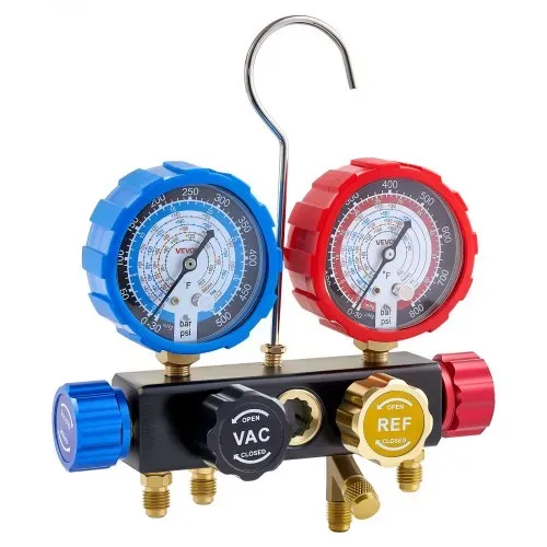 VEVOR AC Klimaanlagen-Manometer-Set für R134a/R404A/R1234yf/R22 Kältemittel, 4-Wege-Manometer mit 1,5-m-Schläuchen & Adaptern & Schnellkupplungen & Dosenanschlüssen Geeignet für Kfz-Klimaanlagen – Bild 9