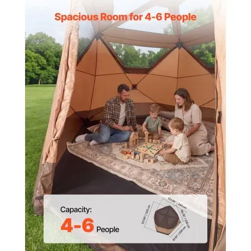 VEVOR Campingzelt 6 Personen, Pop-Up-Zelt mit Regenschutz & Netzfenstern, Schnellaufbau in 60 Sekunden, Tragbares Zelt mit Tragetasche für Familien-Camping & Wanderungen, 330x213x204 cm – Bild 2