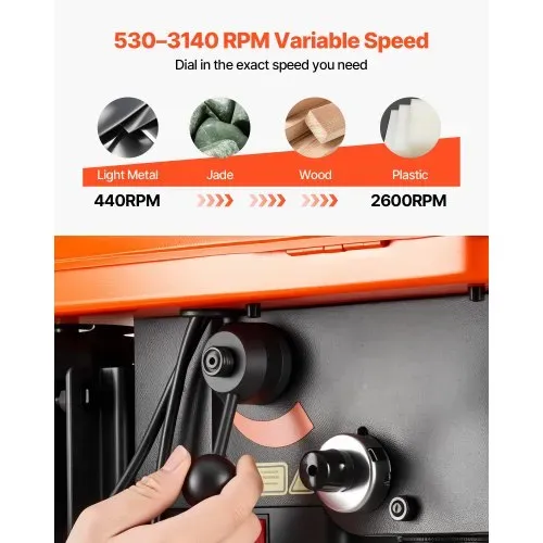 VEVOR Tischbohrmaschine 254 mm, Säulenbohrmaschine 400 W, Standbohrmaschine mit Drehzahlregelung 440 bis 2600 U/min, Laser, Neigbarer Tisch 45° & LED, Bohrmaschine für Holz- & Metallbearbeitung – Bild 3