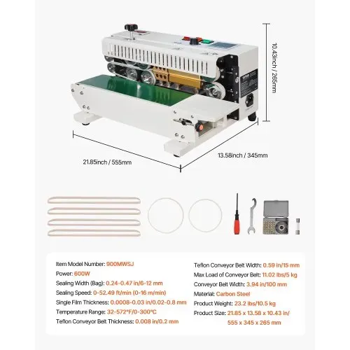 VEVOR Kontinuierliche Beutelbandschweißmaschine, 0,24-0,47 Zoll/6-12 mm Schweißbreite, Horizontale Bandschweißmaschine mit digitaler Temperaturregelung, Beutelschweißgerät für 0,02-0,8 mm Plastikbeutel mit Zählfunktion – Bild 6
