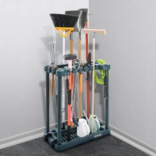VEVOR Gartengeräte Ständer 75x35x82cm Gerätehalter Organizer PP Mehrzweck Gartengeräteaufbewahrungsregal 10 Werkzeugfächer Anti-Kipp-System Gartenwerkzeug Halter Besenhalter Garage Garten Zimmer – Bild 7