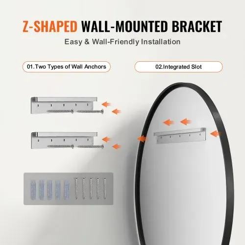 VEVOR Wandspiegel Schminkspiegel Badezimmerspiegel 762 mm Durchmesser 3,81 mm dick runder Spiegel, Rahmen aus Aluminiumlegierung Spiegel mit Z-förmiger Halterung für Badezimmer Schlafzimmer Diele – Bild 5