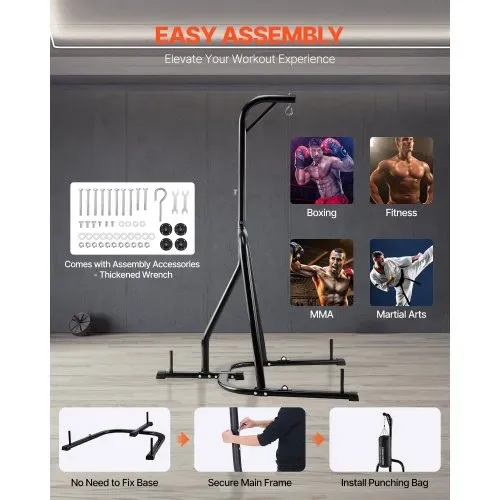 VEVOR Boxsackständer Boxsackhalter Trainingsgerät aus Stahl (65 kg belastbar) freistehendes Sandsackgestell Ständer mit beschwerter Basis, Trainingsgerät für Fitness-Studio – Bild 3