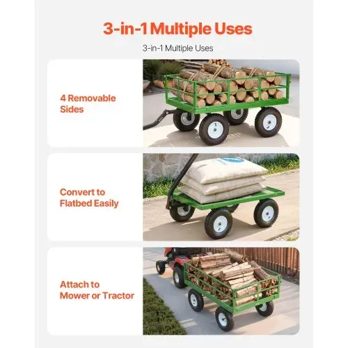 VEVOR Bollerwagen 110x75x67 cm, Transportwagen, Gartenwagen, Gerätewagen, 2-in-1-Handwagen, mit All-Terrain-Reifen, abnehmbaren Seitenteilen aus Netzmaterial & um 180° drehbarem Griff Grün/Schwarz – Bild 2