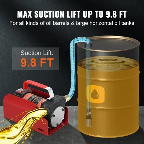 VEVOR Dieselpumpe, 155 W Kraftstoffpumpe Absaugpumpe, 1/4 PS Heizölpumpe 12 V 8 m Förderhöhe 3 m Saughöhe Selbstansaugend Automatik-Zapfpistole 4 m Auslassschlauch für Diesel Kerosin Transformatoröl – Bild 2