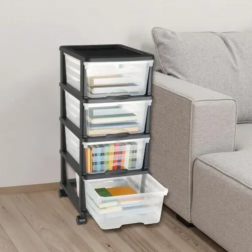 VEVOR Schubladenwagen Schubladenschrank mit 4 Schubladen (17 L / per), rollbarer Schubladen-Container Schubladenbox mit durchsichtigen Behältern für Bürobedarf Bastelräume Klassenzimmer – Bild 7