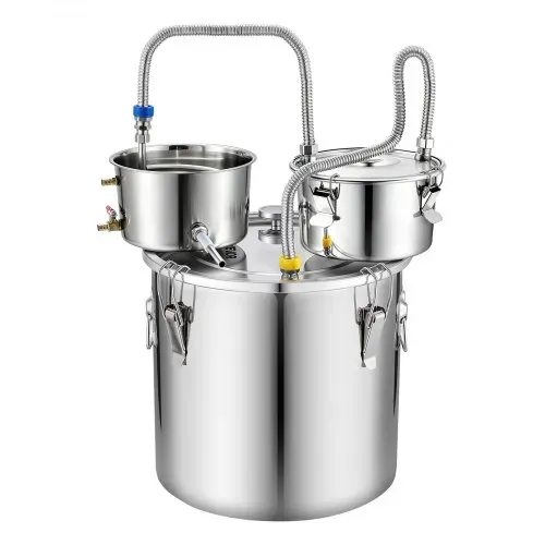 VEVOR Distillieranlage 30 L mit Thumper-Fass Wasserpumpe Thermometer Silber, Destillationsset mit Doppelskala-Thermometer für Whisky, Wein und Brandy, Destillierer-Heimbrauset für Hobby und Küche – Bild 9