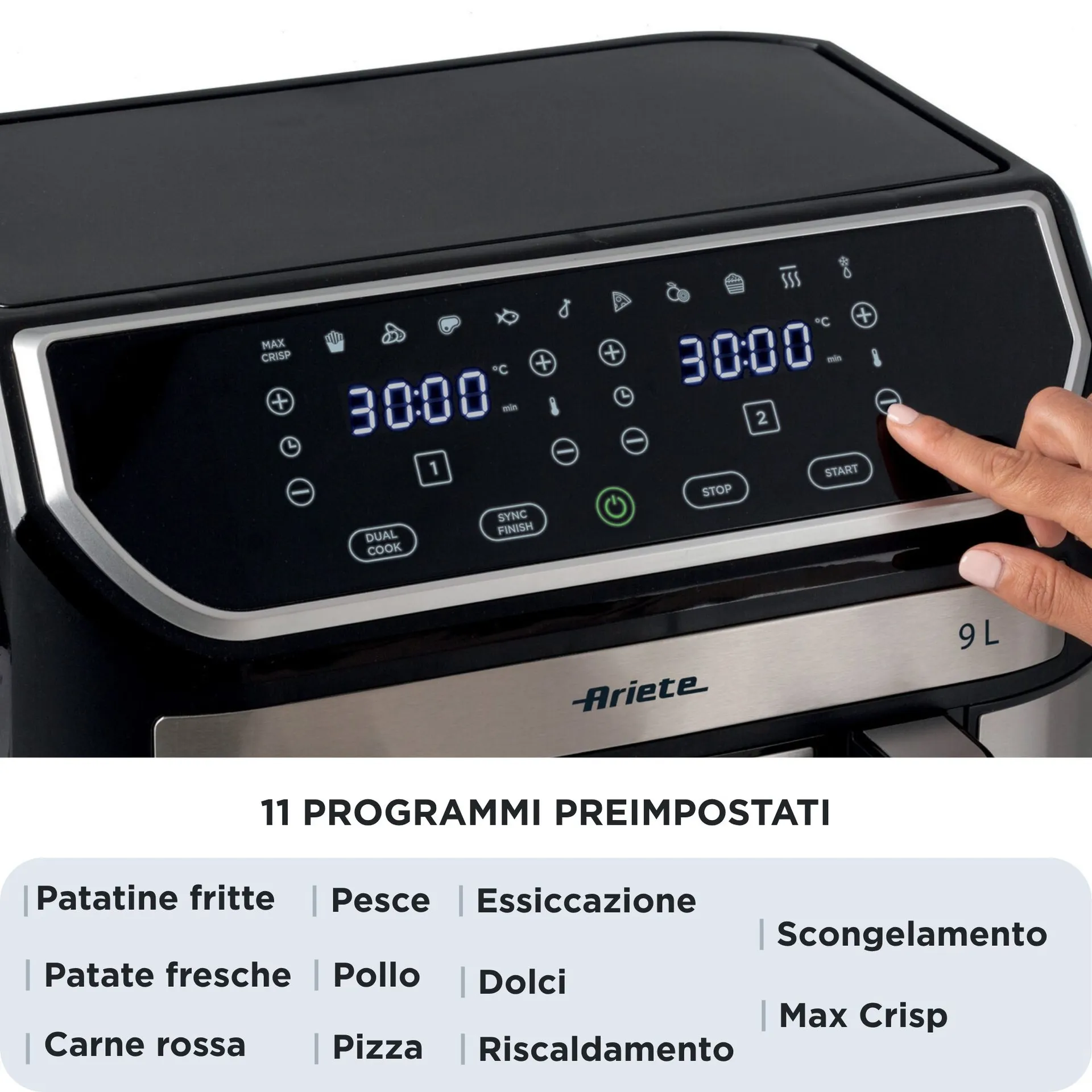 Ariete 4625/00 Doppel 9 l Eigenständig 2100 W Heißluftfritteuse Schwarz, Edelstahl – Bild 3