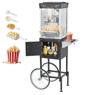 VEVOR Popcornmaschine Popcornautomat mit Kessel & Wagen, 800 W kommerzieller Popcornmaker, 48 Tassen pro Ladung, mit 2-Tasten-Bedienung, Glaswand, PC-Tür, 1 Portionierer, 3 Löffel, Schwarz VEVOR Popcornmaschine Popcornautomat mit Kessel & Wagen, 800 W kommerzieller Popcornmaker, 48 Tassen pro Ladung, mit 2-Tasten-Bedienung, Glaswand, PC-Tür, 1 Portionierer, 3 Löffel, Schwarz