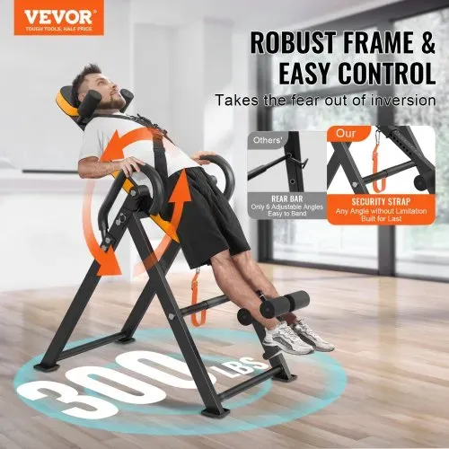 VEVOR Inversionstisch Inversionsbank, 136 kg belastbar, Multifunktionsgerät Rückentrainer, klappbares Krafttrainingsgerät mit Kopfstütze, Knöchelverriegelung, verstellbarem Schutzgurt, Orange/Schwar VEVOR Inversionstisch Inversionsbank, 136 kg belastbar, Multifunktionsgerät Rückentrainer, klappbares Krafttrainingsgerät mit Kopfstütze, Knöchelverriegelung, verstellbarem Schutzgurt, Orange/Schwar