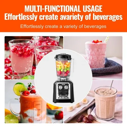 VEVOR Mixer kommerzieller Standmixer 2200 W mit Behälter aus Kunststoff, Hochleistungsmixer Power Profi Mixer Küchenmixer mit 3 Funktionen, für gefrorene Getränke Shakes Smoothies und Crush Ice, schwarz – Bild 2