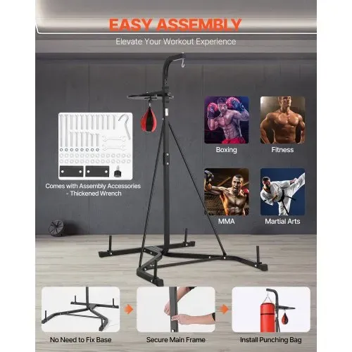 VEVOR 2 in 1 Boxsackständer Trainingsgerät Sandsackgestell aus Stahl, höhenverstellbare Boxsackhalterung (65 kg belastbar), Fitnessgerät Standboxtrainer Speedbag-Ständer für Fitness-Studio – Bild 5