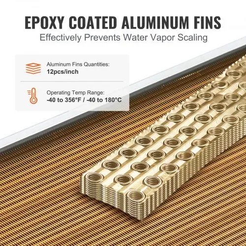 VEVOR Wärmetauscher Wasser-Luft, 40,64 x 40,64 cm mit 3-reihigen 9,53 mm Kupferanschlüssen, 193 Aluminiumlamellen Wärmetauscher für Holzöfen, Heizung und Kühlung im Wohnbereich und Warmluftheizung – Bild 2