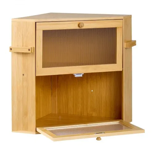 VEVOR Eck-Brotkasten 2 Ebenen Acrylfenster Brotbox 35x35x42 cm Bambusholz Ideal für Bagels, Muffins & Selbstgebackenes Brot, mit Magnetverschluss, Seitenhaken & Belüftungslöchern, Brotkiste Küche – Bild 10