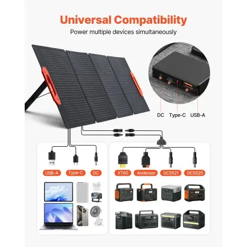 VEVOR Monokristalline Solarmodule 150 W Faltbar, tragbares ETFE-Mono-Solarpanel-Ladegerät mit MC4-Ausgang, Typ-C-, QC3.0-USB- & DC-Anschlüssen, IP67 wasserdicht für Powerstations, Camping & Wandern – Bild 2