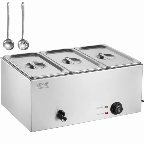 VEVOR kommerzieller Speisenwärmer 16,5 L Speisebehälter 3 x 1/3 Größe, elektrische Warmhalteplatte, 1200 W professionelles Buffet-Wasserbad aus Edelstahl , Buffet-Bain-Marie, 30–85 °C Silber VEVOR kommerzieller Speisenwärmer 16,5 L Speisebehälter 3 x 1/3 Größe, elektrische Warmhalteplatte, 1200 W professionelles Buffet-Wasserbad aus Edelstahl , Buffet-Bain-Marie, 30–85 °C Silber