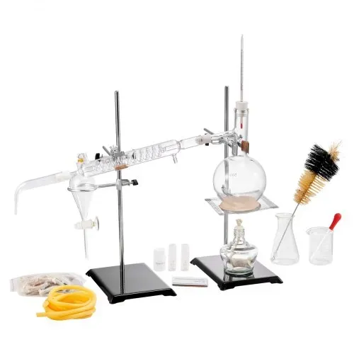 VEVOR Destillationsset für ätherische Öle, 500-ml-Destillationsgerät, 3,3-Boro-Laborglas-Destillationsset mit Alkohollampe, Keramiknetz und 24-, 40-Verbindung, 28-teiliges Set – Bild 8