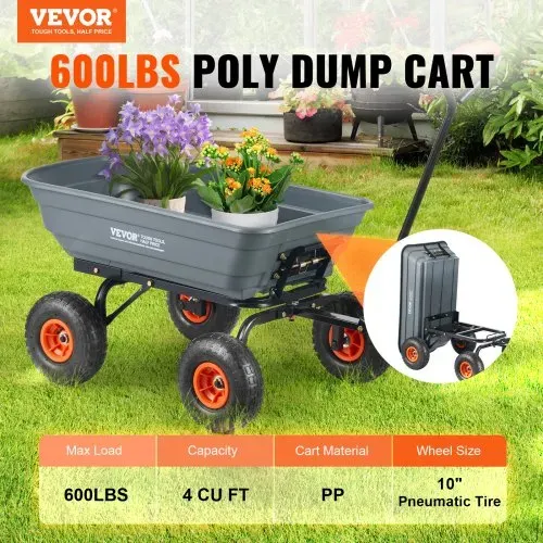 VEVOR Transportwagen, Gartenkarre mit leicht zu montierendem Stahlrahmen, Gartenwagen mit umwandelbarem 2-in-1-Griff, Mehrzweck-Schubkarre mit 270 kg Tragkraft, 25,4 cm Reifen VEVOR Transportwagen, Gartenkarre mit leicht zu montierendem Stahlrahmen, Gartenwagen mit umwandelbarem 2-in-1-Griff, Mehrzweck-Schubkarre mit 270 kg Tragkraft, 25,4 cm Reifen