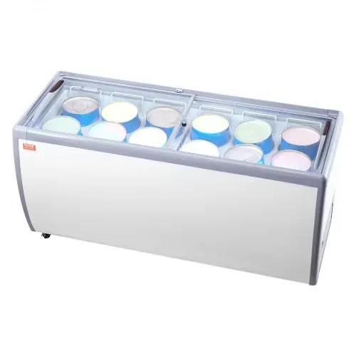 VEVOR Kommerzielle Eiscreme-Vitrine, 567 L Gefriertruhe, Mobiler Tiefkühlschrank mit Glasplatte, Restaurant-Gelato-Tauchschrank mit 12 Großen Behältern, 2 Glasschiebetüren, Feststellrollen, Weiß VEVOR Kommerzielle Eiscreme-Vitrine, 567 L Gefriertruhe, Mobiler Tiefkühlschrank mit Glasplatte, Restaurant-Gelato-Tauchschrank mit 12 Großen Behältern, 2 Glasschiebetüren, Feststellrollen, Weiß