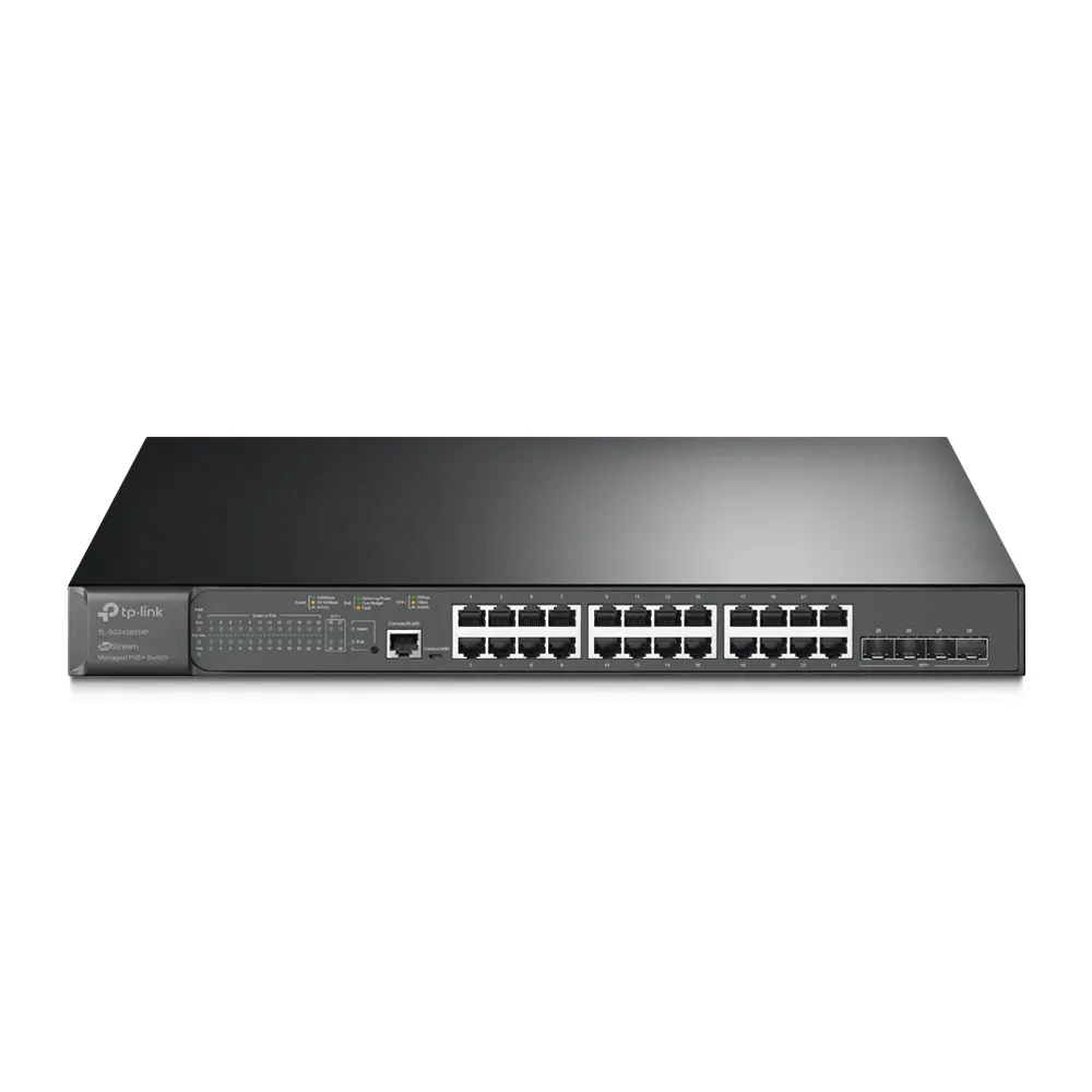 TP-Link Switch full managed Layer2+ 28 Port • 24x 1 GbE • 4x SFP+ • PoE Budget 384 Watt • 24x PoE at • 19” • Omada • SG3428XMP TP-Link Switch full managed Layer2+ 28 Port • 24x 1 GbE • 4x SFP+ • PoE Budget 384 Watt • 24x PoE at • 19” • Omada • SG3428XMP