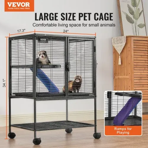 VEVOR 86,4 cm rollender Frettchenkäfig aus Metall, großer 2-stöckiger Critter Nation-Käfig, Kleintierkäfig mit Rampen und Tablett, einfach aufzubauen für Hausratten, Hamster, Meerschweinchen, Chinchillas, Eichhörnchen, Igel, Hasen VEVOR 86,4 cm rollender Frettchenkäfig aus Metall, großer 2-stöckiger Critter Nation-Käfig, Kleintierkäfig mit Rampen und Tablett, einfach aufzubauen für Hausratten, Hamster, Meerschweinchen, Chinchillas, Eichhörnchen, Igel, Hasen