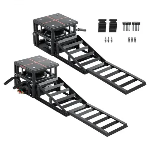 VEVOR Air tragbare Autohebebühnen 2 Stk. 5 t, max. Hubhöhe 32 cm, pneumatische Rampenheber mit Luftfederung & Radkeile & Verlängerungsrampen & erhöhte Säulen, für Limousinen SUVs Pickups – Bild 8