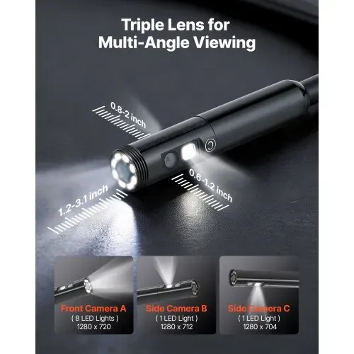 VEVOR Triple Lens Endoskopkamera mit 4,5 Zoll Bildschirm, 3000mAh Akku Inspektionskamera mit 5m Kabel 8X Zoom 180° Bildrotation IP67 Wasserdicht, 8mm Industrie Endoskop mit LED für Auto Rohre Abfluss VEVOR Triple Lens Endoskopkamera mit 4,5 Zoll Bildschirm, 3000mAh Akku Inspektionskamera mit 5m Kabel 8X Zoom 180° Bildrotation IP67 Wasserdicht, 8mm Industrie Endoskop mit LED für Auto Rohre Abfluss