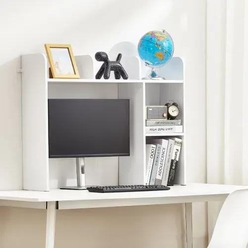 VEVOR Schreibtisch Bücherregal 2-stufiger Organizer (94,5 x 24,1 x 73,4 cm) Tischregale Schreibtisch Organizer Ausstellungsregal aus Spanplatten mit rutschfesten Füßen, für Büro Wohnheim, Weiß – Bild 7