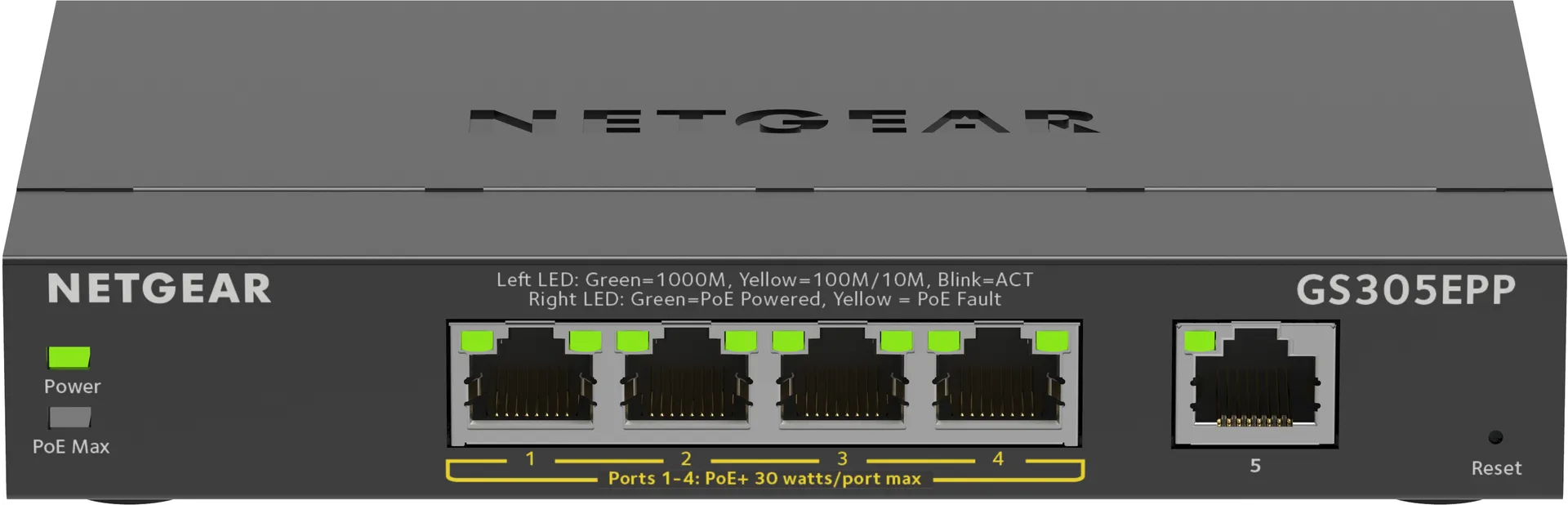 NETGEAR 5-Port Gigabit Ethernet High-Power PoE+ Plus Switch (GS305EPP) Managed L2/L3 Gigabit Ethernet (10/100/1000) Power over Ethernet (PoE) Schwarz NETGEAR 5-Port Gigabit Ethernet High-Power PoE+ Plus Switch (GS305EPP) Managed L2/L3 Gigabit Ethernet (10/100/1000) Power over Ethernet (PoE) Schwarz