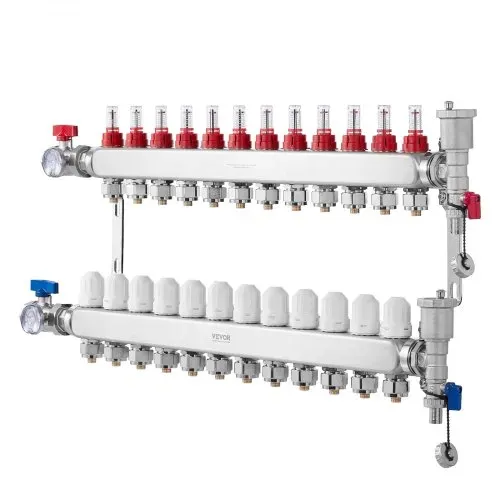 VEVOR 12-Abzweig-Wärmeverteilungsverteiler, 1/2-Zoll-PEX-Rohrverteiler, Edelstahl-PEX-Verteiler für hydronische Fußbodenheizung, Wärmeverteilungs-PEX-Verteilersatz mit 1/2-Zoll-Adaptern im Lieferumfang enthalten – Bild 10