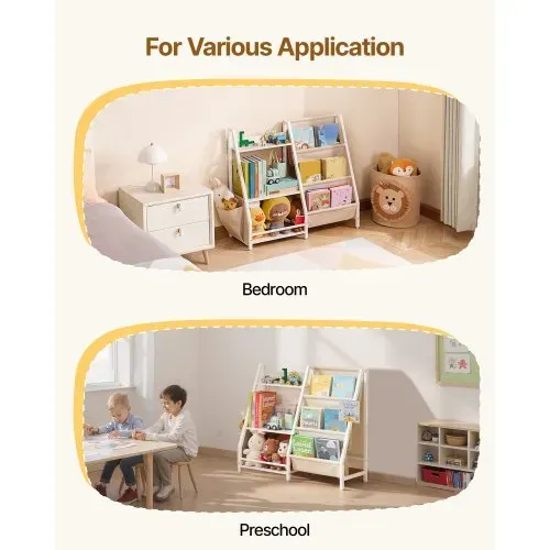 VEVOR Kinderbücherregal Spielzeugaufbewahrung für Kleinkinder Bücherregal mit Stofffächern & Seitentasche, Kinderregal für Kinderzimmer Spielzimmer Kindergarten Kinderkrippe 850 x 300 x 755 mm – Bild 6
