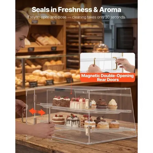 VEVOR Gebäckvitrine 2-stöckig, Gewerbliche Bäckereivitrine aus Transparentem Acryl, Thekenvitrine mit Magnetischer Rücktür & Abnehmbarer Trennwand für Kekse, Desserts und Donuts, 526 x 400 x 305 mm – Bild 3