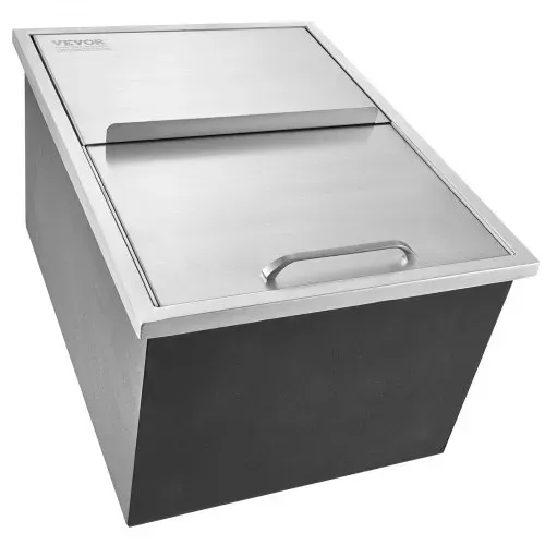 VEVOR 55,23 L Drop-in-Eisbox, 608 x 457 x 333 mm Edelstahl-Eiskühler, Kommerzieller Eisbehälter mit Schiebedeckel, Eingebaute Eisspeichertruhe, Abflussrohr & Ablassstopfen im Lieferumfang Enthalten – Bild 8
