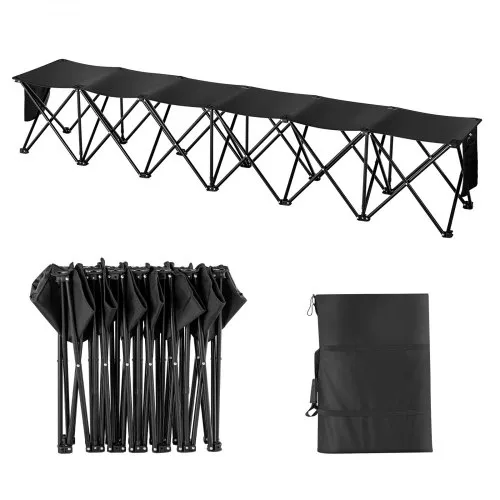 VEVOR Tragbare Klappbank, 6 Sitze, faltbare Seitenbank, Outdoor-Campingbankstühle mit Tragetasche, Mannschaftssport-Seitenbank für Fußball, Camping, Angeln, kein Zusammenbau nötig, sofortige Sitzgelegenheit, schwarz VEVOR Tragbare Klappbank, 6 Sitze, faltbare Seitenbank, Outdoor-Campingbankstühle mit Tragetasche, Mannschaftssport-Seitenbank für Fußball, Camping, Angeln, kein Zusammenbau nötig, sofortige Sitzgelegenheit, schwarz