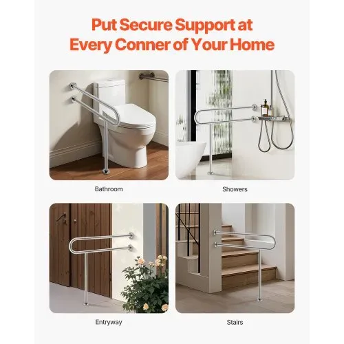 VEVOR Aufstehhilfe Toilette, 780x76x800 mm, Wandstützgriff für Behinderte, Handikap Haltegriff aus Edelstahl 304, mit Anti-Rutsch-Griff, Sicherheitshandlauf mit Stützbein & Tragkraft 136 kg – Bild 4