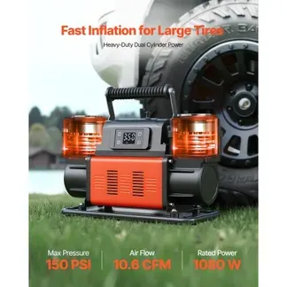 VEVOR Luftkompressor Zweizylinder, 300 L/min, Reifenfüller mit automatischer Abschaltung, 12 V, 10,3 bar, Offroad-Luftpumpe mit LCD-Digitalanzeige & Adaptern für LKW, PKW, SUV, Geländewagen & RV VEVOR Luftkompressor Zweizylinder, 300 L/min, Reifenfüller mit automatischer Abschaltung, 12 V, 10,3 bar, Offroad-Luftpumpe mit LCD-Digitalanzeige & Adaptern für LKW, PKW, SUV, Geländewagen & RV